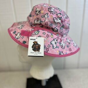 Banz Baby/Two Yrs Adjustable Sun Hat Pink Unicorn/Kitten/Cupcake NWT UPF 50+